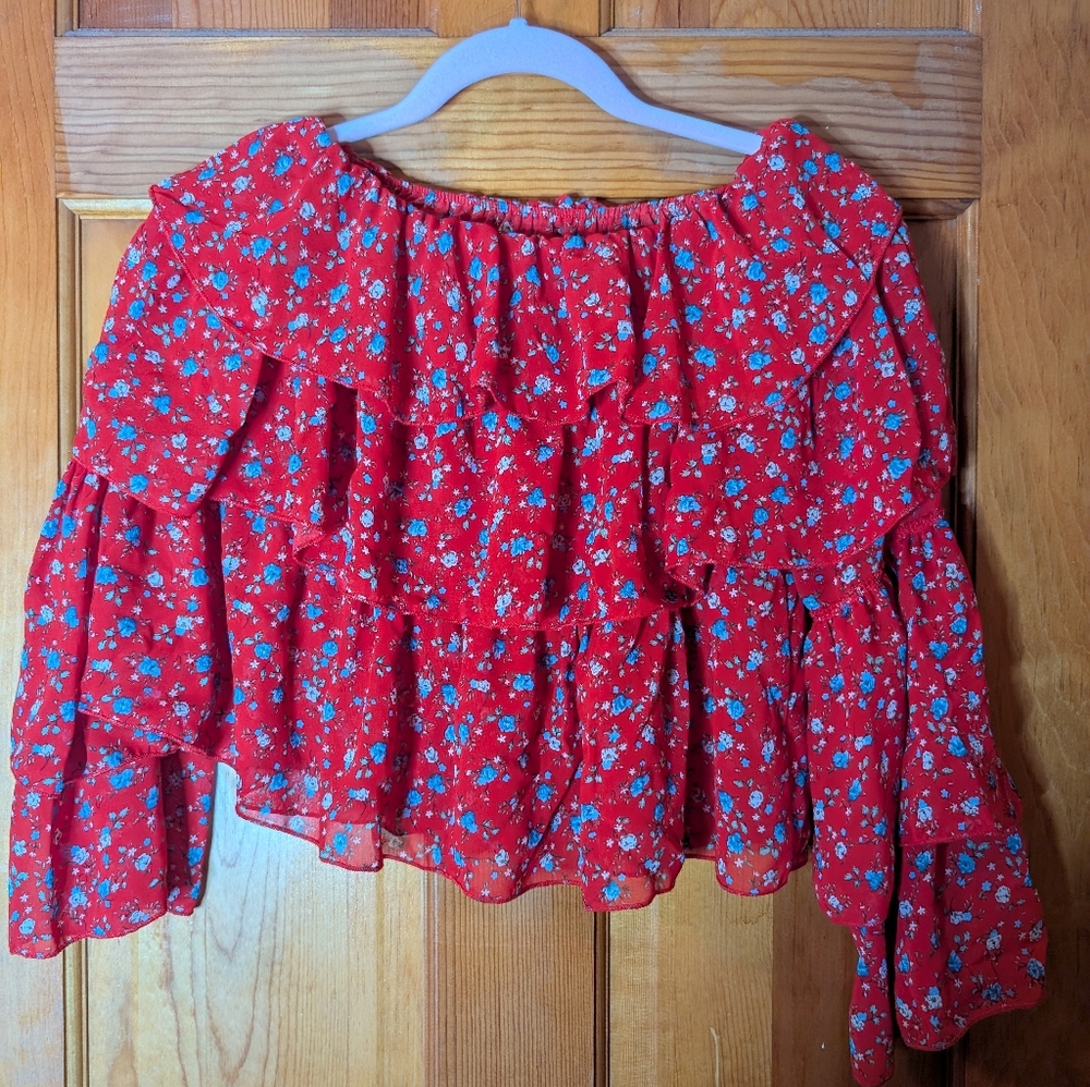 Floral Red Off-Shoulder Women's Top
